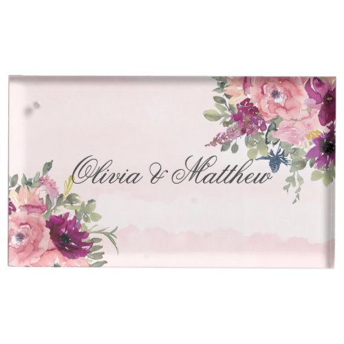 Dusty Rose Watercolor Floral Wedding Place Card Holder