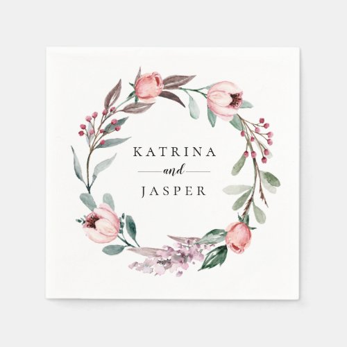 Dusty Rose Watercolor Floral Wreath Napkins