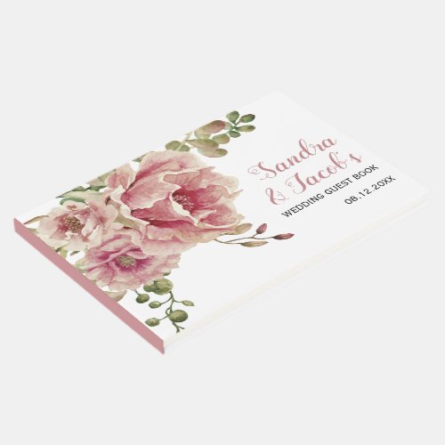 Dusty rose watercolor flowers typography wedding guest book