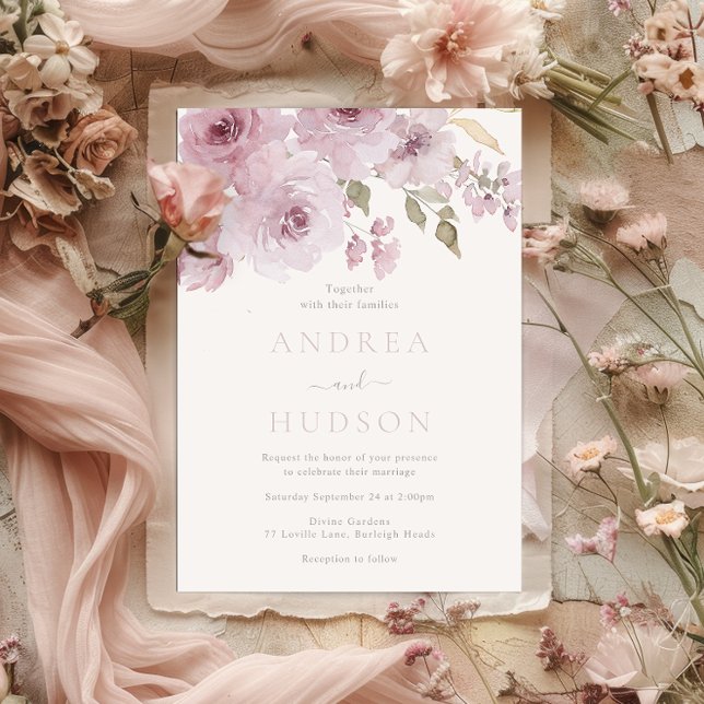 Dusty Rose Watercolor Flowers Wedding Invitation (Creator Uploaded)