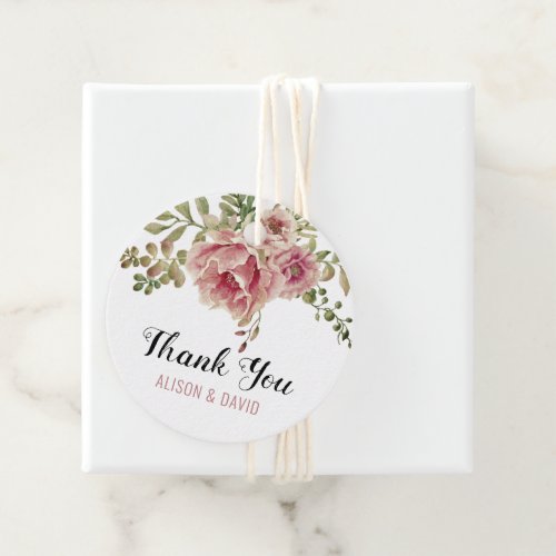 Dusty rose watercolor flowers wedding Thank You  Favor Tags