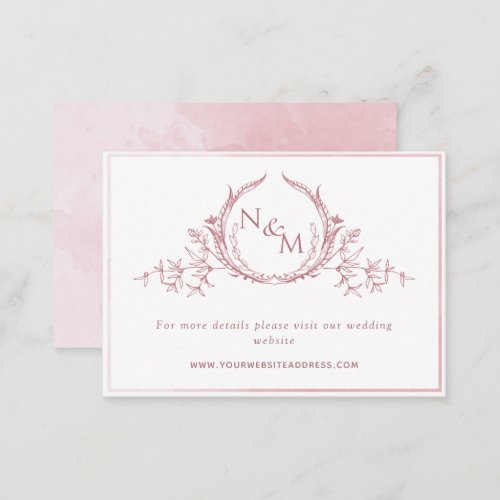 Dusty Rose Watercolor Monogram Wedding Website Enclosure Card