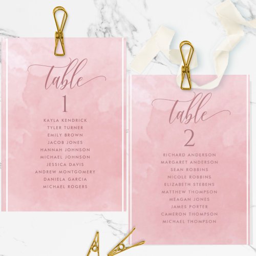Dusty Rose Watercolor Seating Plan Card Guest Name