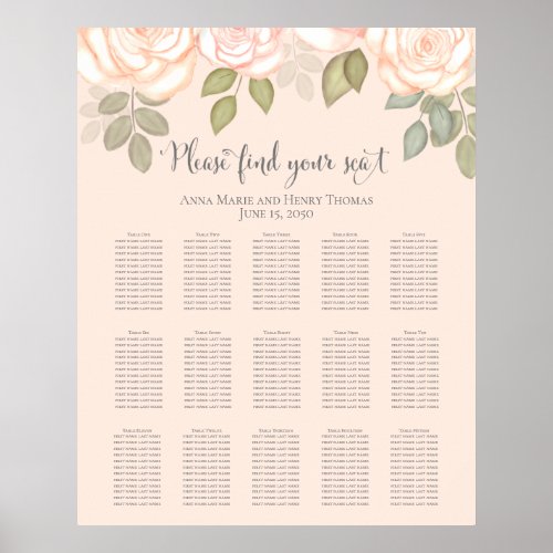 Dusty Rose Watercolor Wedding Seating Chart