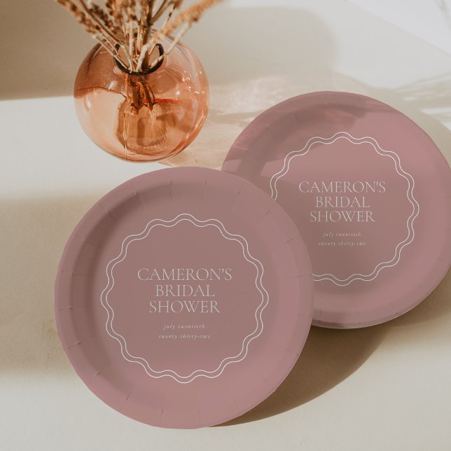 Dusty Rose | Wavy Scallop Border Bridal Shower Paper Plates (Creator Uploaded)