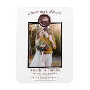 Dusty Rose Wax Seal Photo Wedding Save the Date Magnet