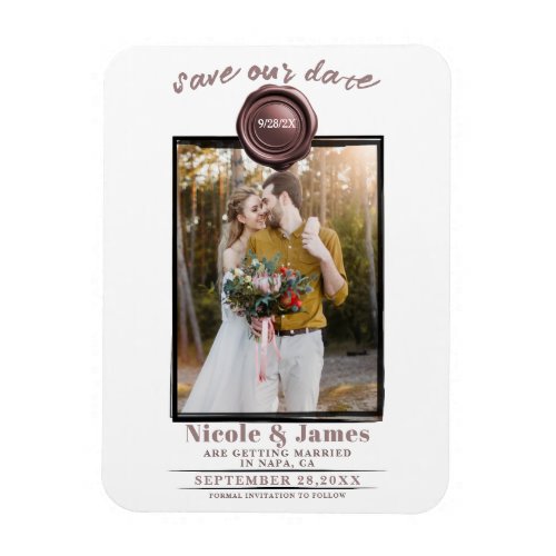 Dusty Rose Wax Seal Photo Wedding Save the Date Magnet