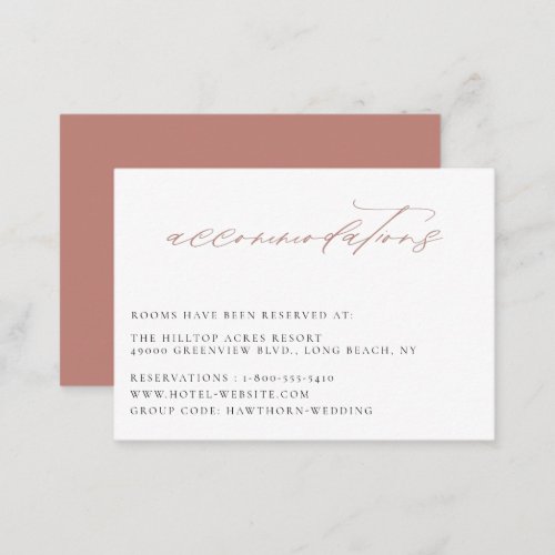 Dusty Rose Wedding Accommodations Enclosure Card