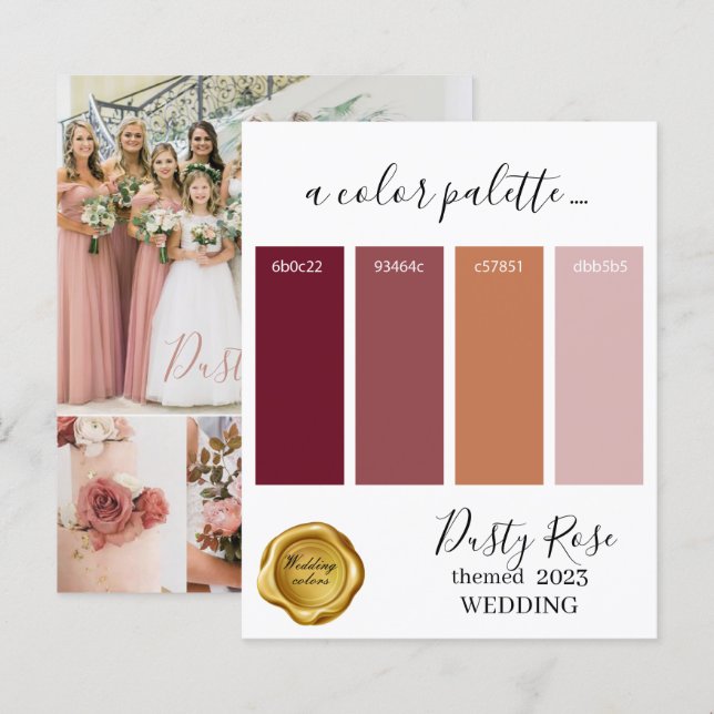 Dusty Rose Wedding colors Palette Card 2023 (Front/Back)