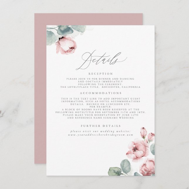 Dusty Rose Wedding Details Enclosure  (Front/Back)