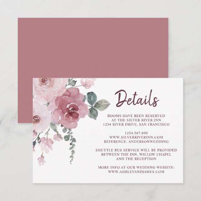 Dusty Rose Wedding Details Enclosure Card (Front/Back)