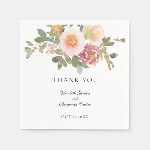 Dusty Rose Wedding Elegant Floral Script Thank you Napkins