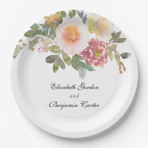 Dusty Rose Wedding Elegant Floral Script Thank you Paper Plates