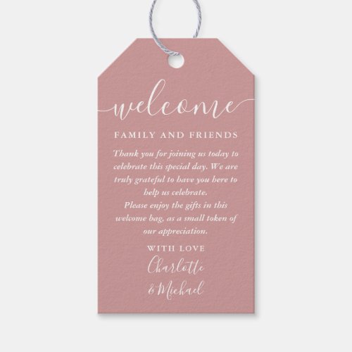 Dusty Rose Wedding Favor Welcome Basket Bag Gift Tags