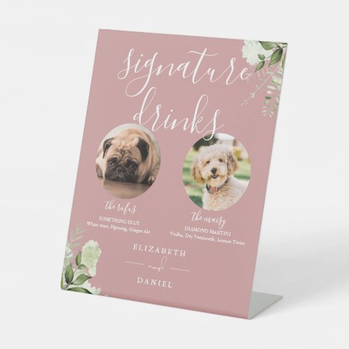Dusty Rose Wedding Pet Dog Signature Drinks Pedestal Sign