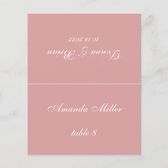 Dusty Rose Wedding Place Card Printed Guest Name Zazzle