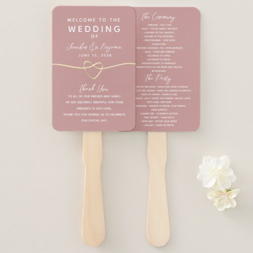 Dusty Rose Wedding Program Hand Fan