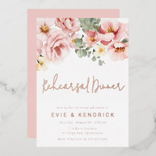 Dusty Rose Wedding Rehearsal Dinner Rose Gold Foil Invitation