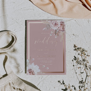 Dusty Rose Wedding Rose Gold Border Foil Invitation