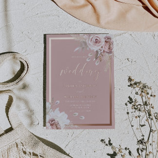 Dusty Rose Wedding Rose Gold Border Foil Invitation