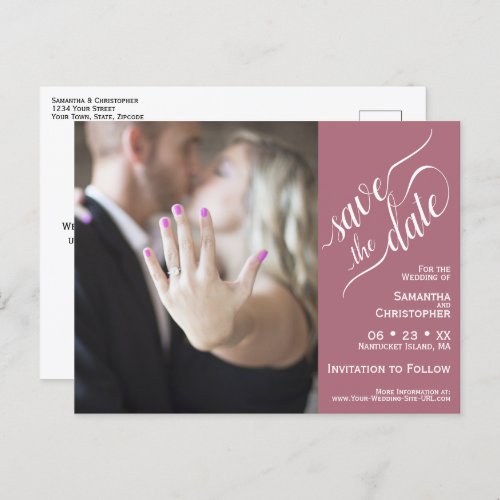 Dusty Rose Wedding Save the Date Photo Calligraphy Announcement Postcard