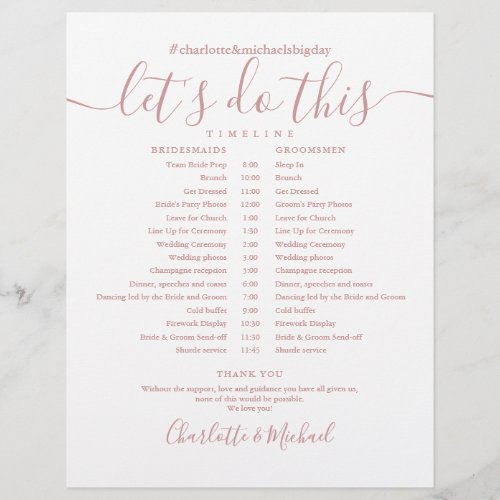 Dusty Rose Wedding Schedule Timeline