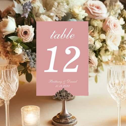 Dusty Rose Wedding Script  Calligraphy Simple Pink Table Number
