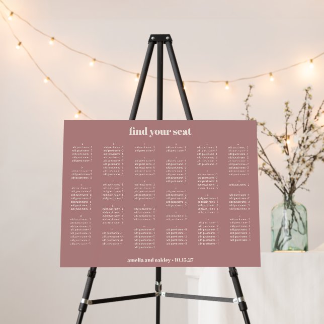 Dusty Rose Wedding Seating Chart Alphabetical Foam Board (In Situ (Stand))