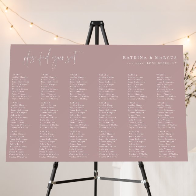 Dusty Rose Wedding Seating Chart Foam Board (In Situ (Stand))
