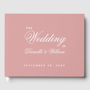 Dusty Rose Wedding Simple Script Calligraphy Pink Guest Book