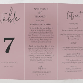 Dusty Rose wedding Thank you table Number Brochure