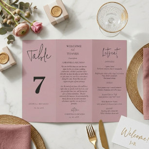 Dusty Rose wedding Thank you table Number Brochure