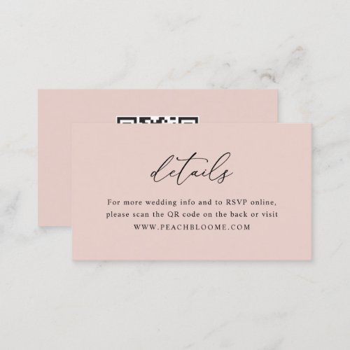 Dusty Rose Wedding Website QR Code Details Card