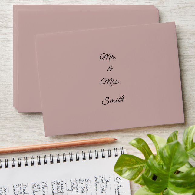 Dusty Rose Weddings Simple Pink Monograms Name Envelope (Stacked)