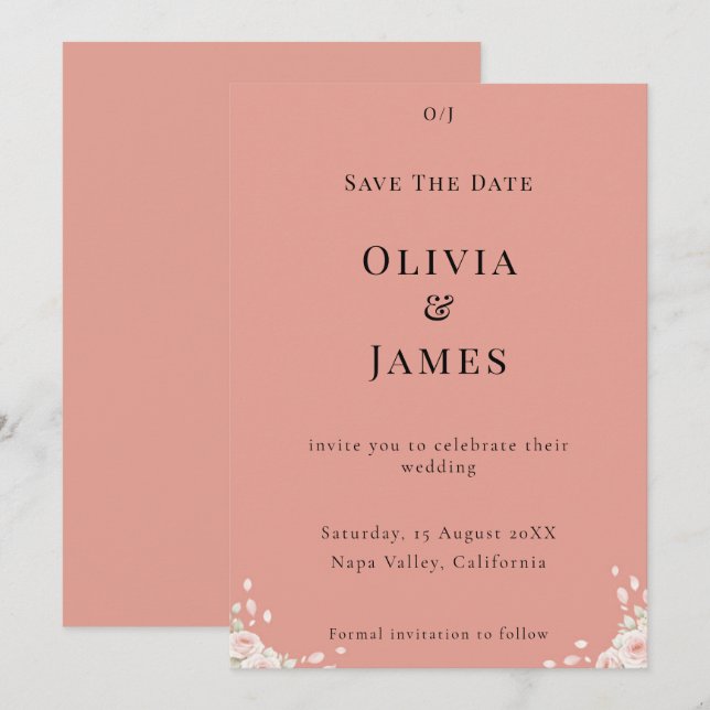 Dusty Rose Whispered Petals Minimalist Elegant Save The Date (Front/Back)