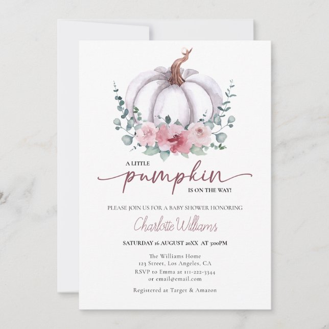 Dusty Rose & White A Little Pumpkin Baby Shower  Invitation (Front)