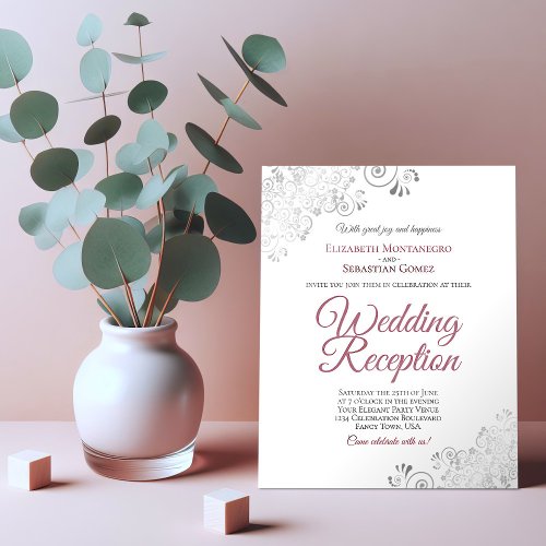 Dusty Rose  White BUDGET Wedding Reception Invite