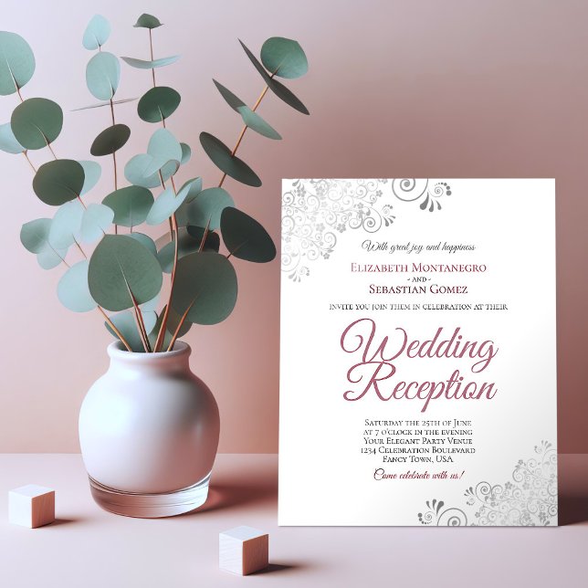 Dusty Rose & White BUDGET Wedding Reception Invite (Creator Uploaded)