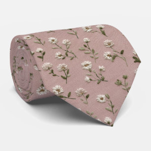 Dusty Rose White Clover Personalized Wedding Neck Tie