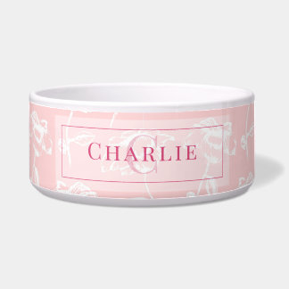 Dusty Rose White Floral, Custom Monogram Dog Pet Bowl