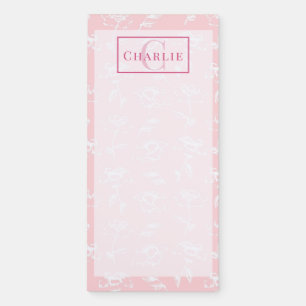 Dusty Rose White Floral, Custom Monogram Dog Pet Magnetic Notepad