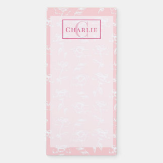 Dusty Rose White Floral, Custom Monogram Dog Pet Magnetic Notepad
