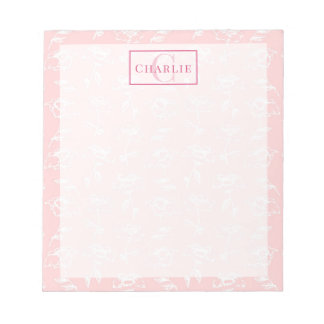 Dusty Rose White Floral, Custom Monogram Dog Pet Notepad