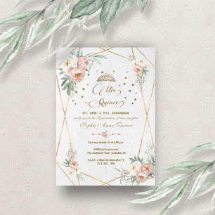 Dusty Rose White Floral Mis Quince Quinceañera Invitation
