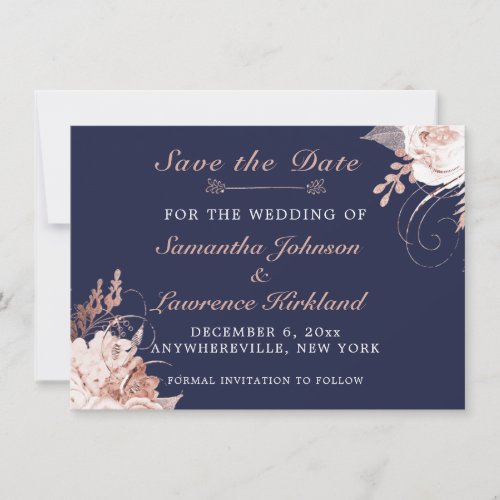 Dusty Rose White Floral Navy Blue Save the Date