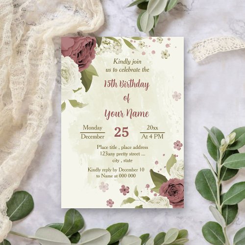 dusty rose white flowers botanical birthday