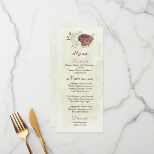 dusty rose white flowers botanical wedding menu