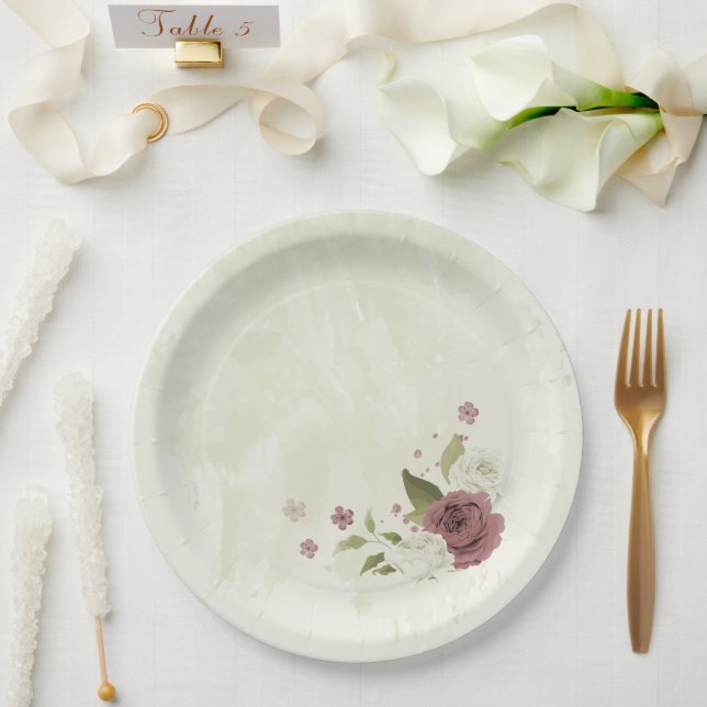 dusty rose white flowers  paper plates (Wedding)