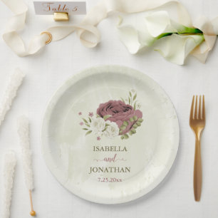 dusty rose white flowers  paper plates