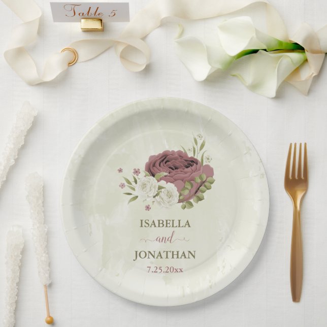 dusty rose white flowers  paper plates (Wedding)